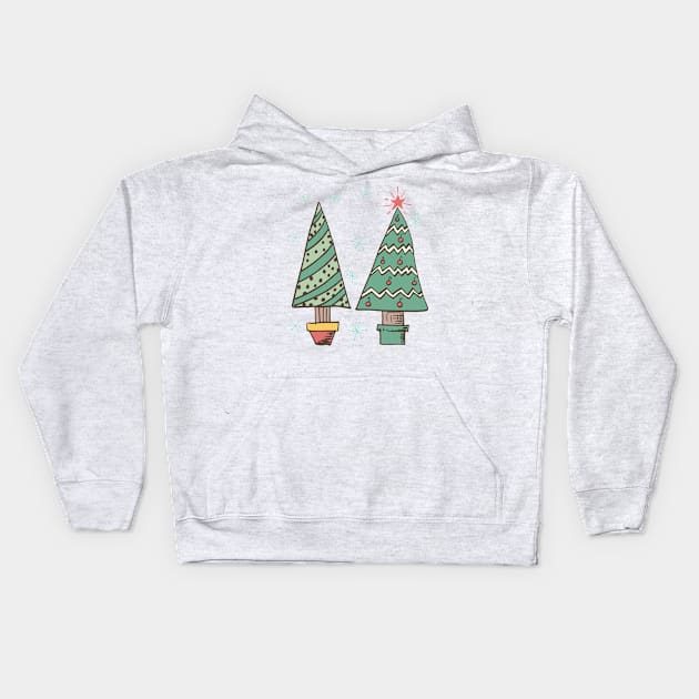 Retro Christmas Trees Kids Hoodie by SWON Design